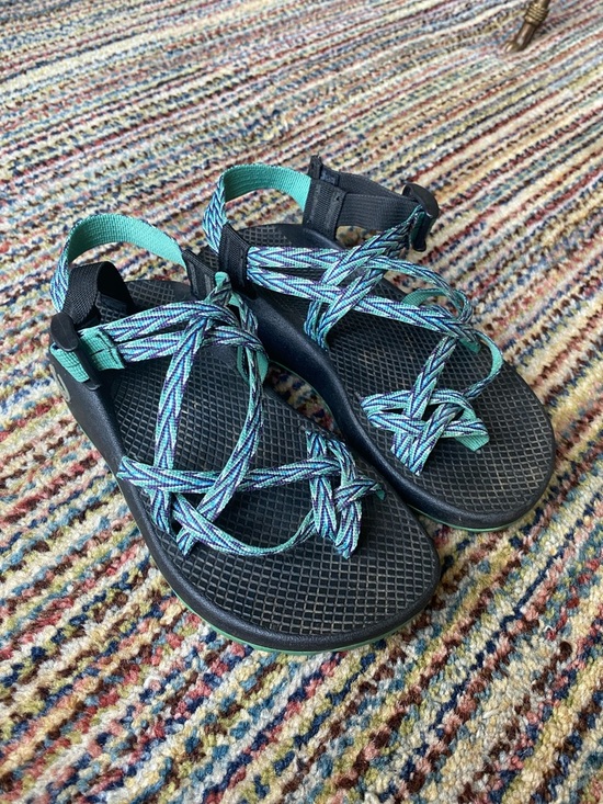 Chaco Shoes - Chaco Women's Black Sandals with Teal and Light Blue Straps